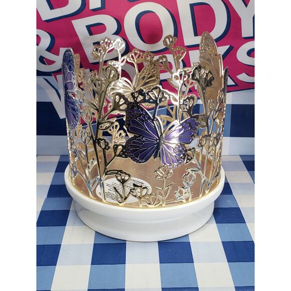 BBW Gold / Purple Butterfly w. Marble Base 3 Wick Candle Holder Home Decor - Picture 1 of 3